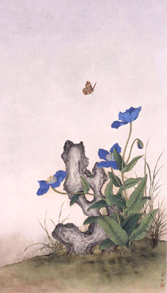 The Blue Poppy 28 1/2 x 17 in. Ink and color on paper